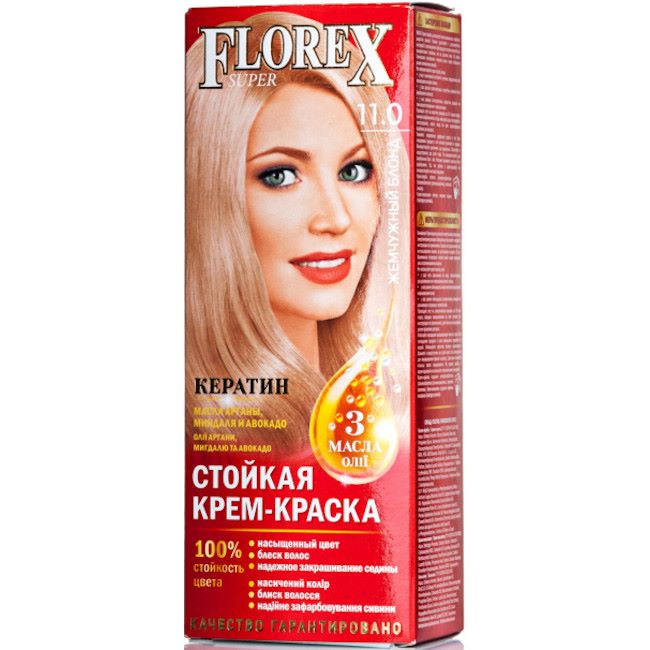 11.0 жемчужный блонд Стойкая крем-краска для волос Florex Super Кератин