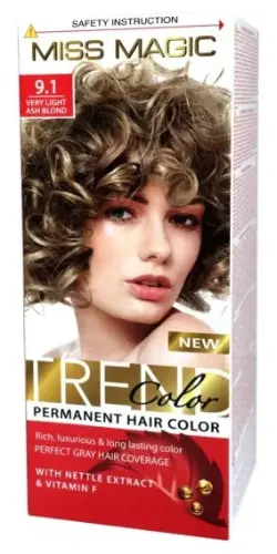 Стойкая краска для волос "Miss Magic" TREND COLORS 9.1 блондин пепельный Стойкая краска для волос "Miss Magic" TREND COLORS 9.1 блондин пепельный
